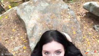 Girl gave a deep blowjob and got fucked hard in the woods by her boyfriend