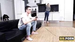 The skinny babe with small boobs gets fucked by her stepbrother