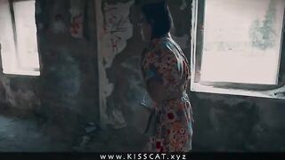 A petite babe was kissed in public by a stranger in an abandoned house