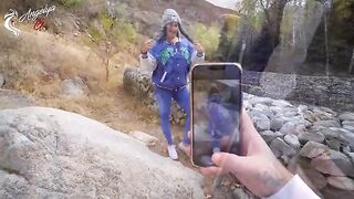 A sexy girl made a blowjob under the birch tree during a photo shoot