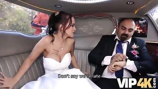 The bride allowed her husband to watch her getting fucked in the limo