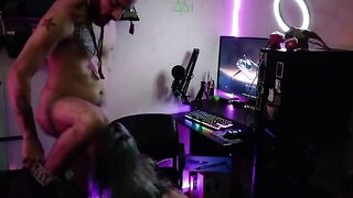 The cute gamer girl was fucked hard while playing Destiny 2 with a big dick