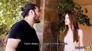 A hot sex session of a beauty with her boyfriend’s dad in HD