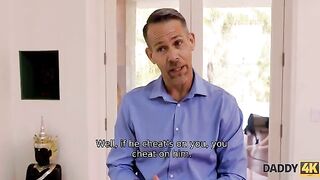 A hot sex session of a beauty with her boyfriend’s dad in HD