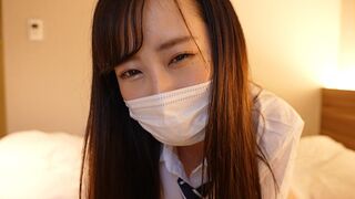 Japanese school uniform girl gives a guy a handjob