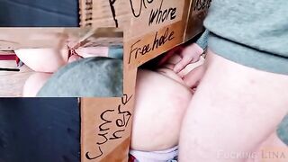 The girl came to the glory hole, got fucked three times, and received a creampie
