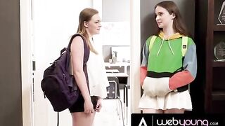 The horny 18-year-old babe Hazel Moore gets her bestie's pussy eaten in the classroom
