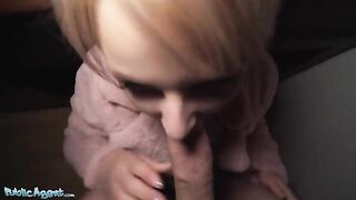Public Agent picks up short haired blonde teen at the bus stop