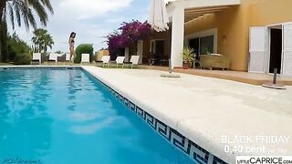 Little Caprice tried to suck cock of a foreigner in the pool