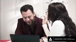 A man keeps getting fucked by a client even after his wife arrives home