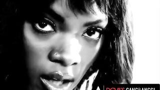 Gorgeous black babe Ana Foxxx gets her pussy railed by four white cocks in a hot gangbang