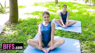 Gymnast Katie Kush and Kenzie Madison get their holes stretched in a hardcore scene