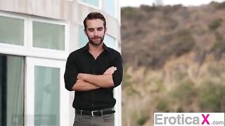 Two horny girls are having a sensual threesome sex with a guy