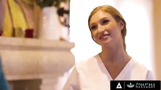 The busty redhead Skylar Snow gets naked for her client’s pleasure