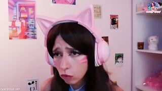 Overwatch cosplay with a hot gamer girl who loves to ride a big dildo