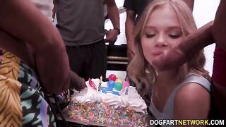 Coco Lovelock was fucked by 11 black guys as a birthday surprise in a hot gangbang