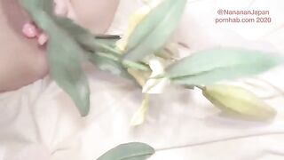 Bukkake and flowers in the ass of a shaved girl