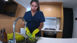 The maid was cleaning for a long time, so she decided to pay herself