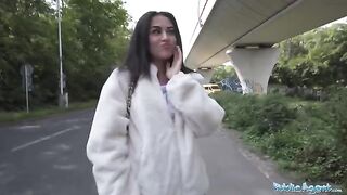 Petite teen almost gets hit by taxi, saved by Public Agent