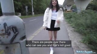 Petite teen almost gets hit by taxi, saved by Public Agent