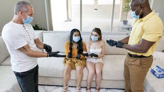 Two step daughters, Sera Ryder and Alona Bloom, get their pussies cleaned for their Dads