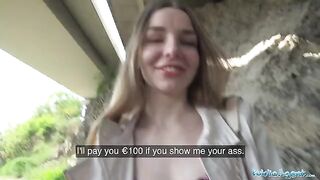 Long haired Ukrainian babe talked into sex with stranger outdoors