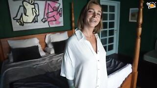 Blonde amateur MILF gets fucked in a hotel room with a toy