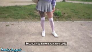 A sexy college girl is fucking on camera for money