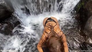 Brunette amateur fucked outdoors by a waterfall to celebrate milestone