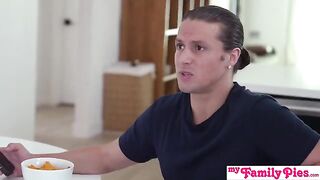 Maria Kazi asks stepbro what he's thinking while jerking off