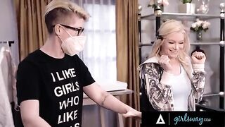 Passionate scissoring with stunning Ember Snow and a hot blonde, brought to you by Girlsway