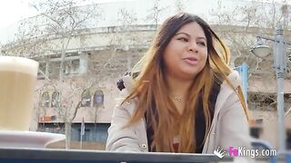 Amateur exhibitionist Yiyi Candy shows her boobs on the street before getting fucked hard