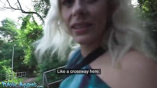 A blonde MILF with natural tits gets fucked outdoors in a public park