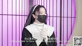 A nun in white, but thinking about sin and longing for man’s touch