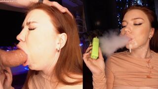 A smoking hot girl gets her face covered with sperm after deepthroat