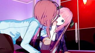 A sensual threesome sex session with Miku and Nino, two stunning quintuplets