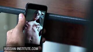 A petite teen babe warms up her BF with a video call