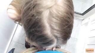 Public blowjob in a shop changing room with a petite girl taking risks