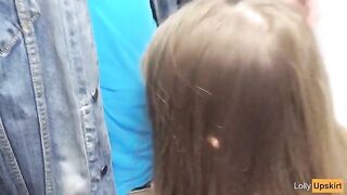 Public blowjob in a shop changing room with a petite girl taking risks