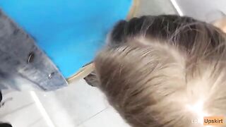 Public blowjob in a shop changing room with a petite girl taking risks