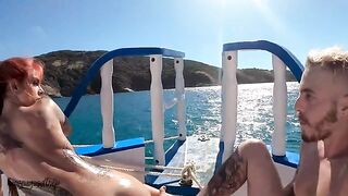 A guy fucked gorgeous babes in an oily boat, captured in a daring 4K video