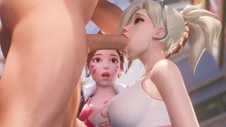 Mercy teaches DVA how to deepthroat in this steamy Overwatch 3D scene