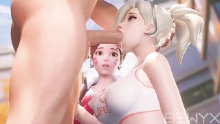 Mercy teaches DVA how to deepthroat in this steamy Overwatch 3D scene