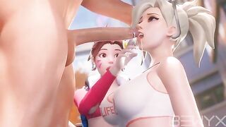Mercy teaches DVA how to deepthroat in this steamy Overwatch 3D scene