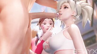 Mercy teaches DVA how to deepthroat in this steamy Overwatch 3D scene