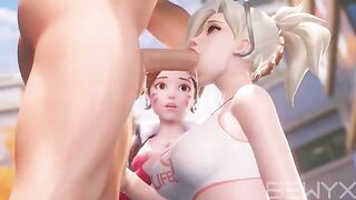 Mercy teaches DVA how to deepthroat in this steamy Overwatch 3D scene