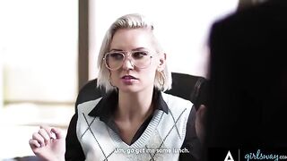 Two gossiping employees get fucked by their dominant boss in a steamy scene