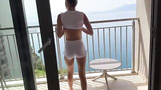 Foxy babe has a shower with the pretty petite lesbian Gina Gerson