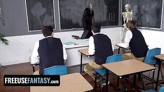 Curvy teacher Valentina Nappi fucked by three students