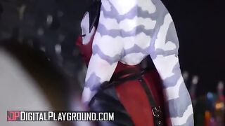 A stunning babe is trying to stand and fuck after a wild party